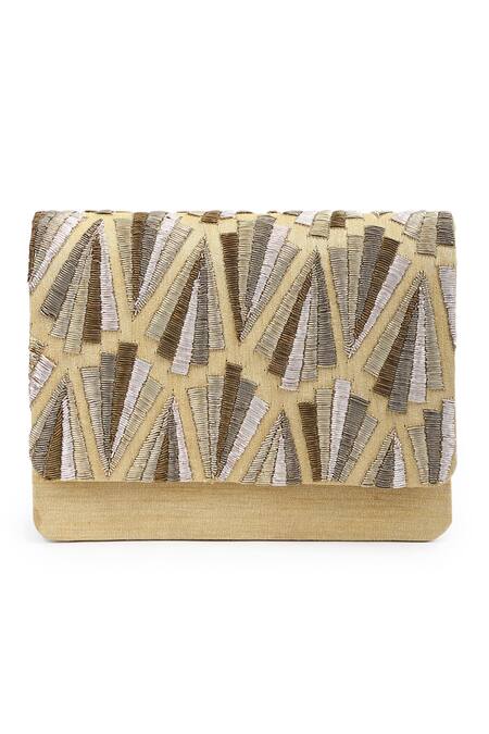 The Purple Sack_Beige Embroidery Flap Clutch With Sling _Online_at_Aza_Fashions