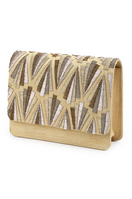 Buy_The Purple Sack_Beige Embroidery Flap Clutch With Sling _Online_at_Aza_Fashions