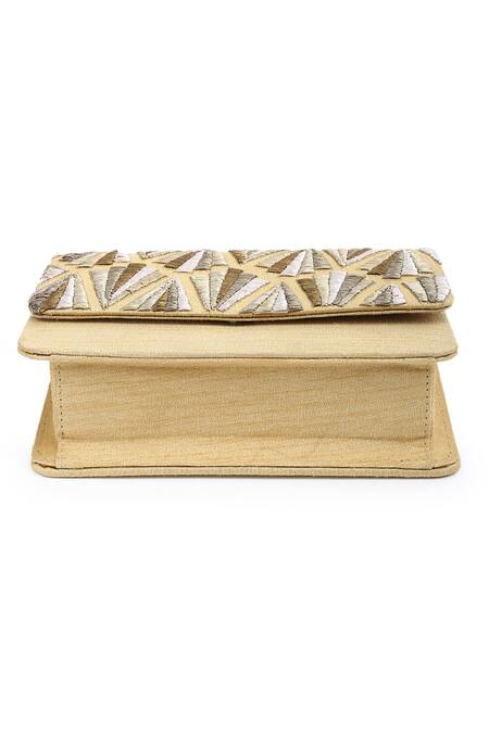 Shop_The Purple Sack_Beige Embroidery Flap Clutch With Sling _Online_at_Aza_Fashions