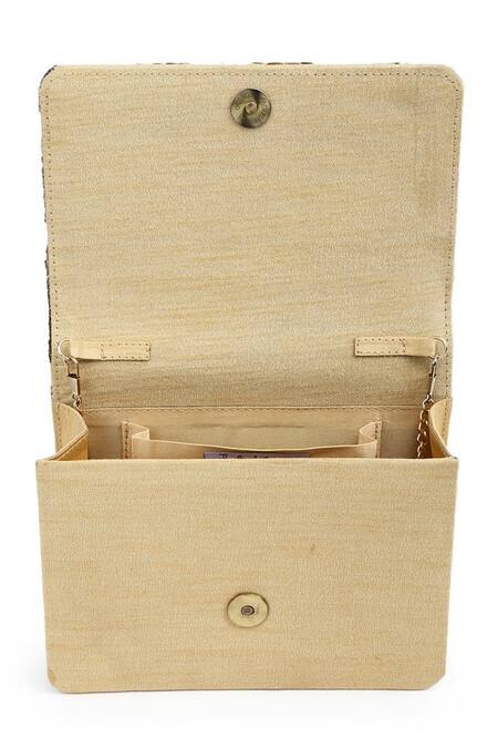 The Purple Sack_Beige Embroidery Flap Clutch With Sling _at_Aza_Fashions