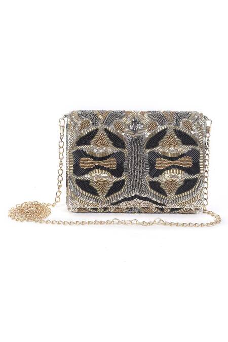 Buy Silver Embroidered Flap Clutch With Sling by The Purple Sack Online ...