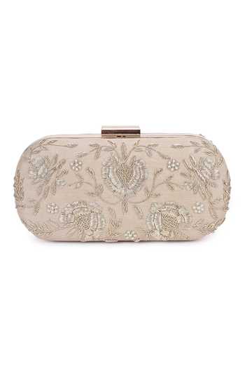 Shop The Purple Sack Beige Embroidery Floral Clutch at Aza Fashions Shop_The Purple Sack_Beige Embroidery Floral Clutch _at_Aza_Fashions