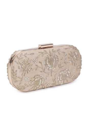 Buy_The Purple Sack_Beige Embroidery Floral Clutch _Online_at_Aza_Fashions