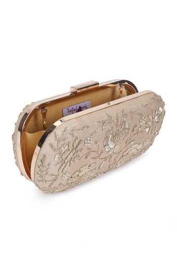 The Purple Sack_Beige Embroidery Floral Clutch _at_Aza_Fashions
