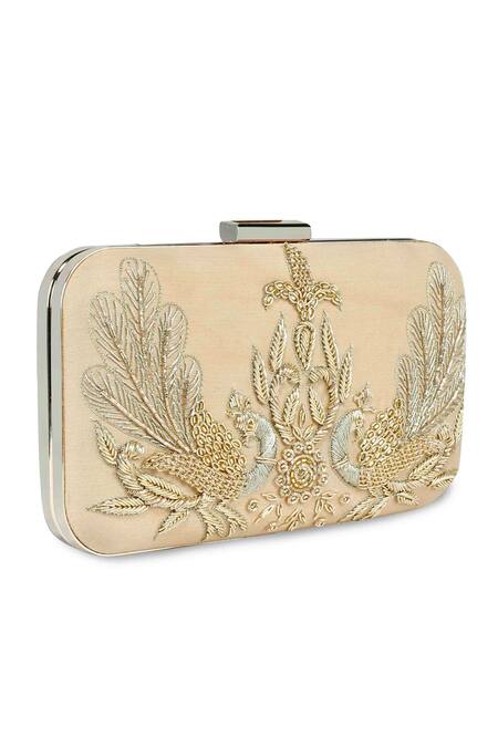 The Purple Sack_Beige Embroidery Clutch With Sling _Online_at_Aza_Fashions