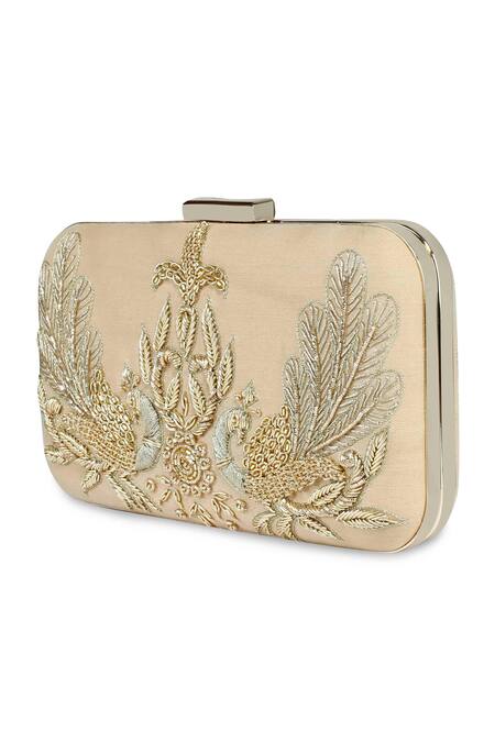 Buy_The Purple Sack_Beige Embroidery Clutch With Sling _Online_at_Aza_Fashions