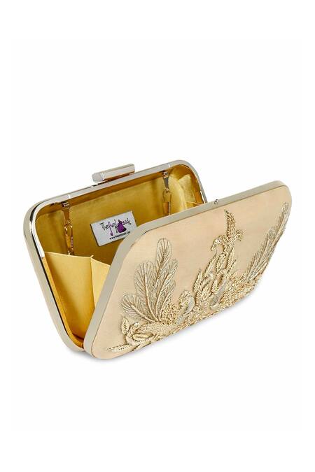 The Purple Sack_Beige Embroidery Clutch With Sling _at_Aza_Fashions