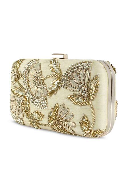 The Purple Sack_Beige Embroidery, Sequins Clutch With Sling _Online_at_Aza_Fashions