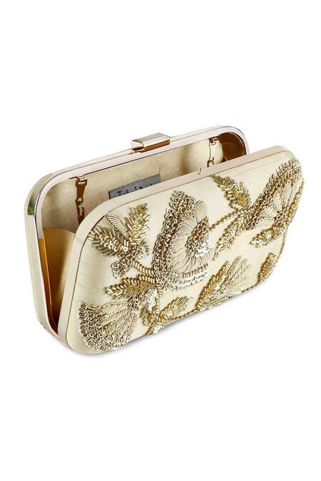 Shop_The Purple Sack_Beige Embroidery, Sequins Clutch With Sling _Online_at_Aza_Fashions