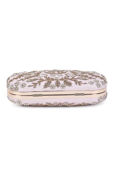 Shop_The Purple Sack_White Embroidery Symmetric Clutch With Sling _Online_at_Aza_Fashions