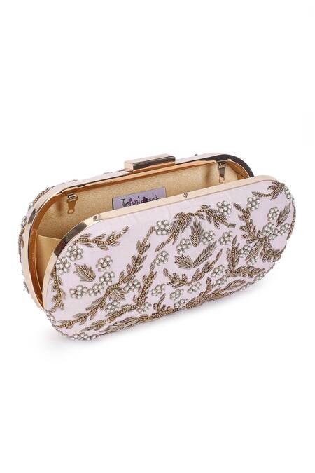 The Purple Sack_White Embroidery Symmetric Clutch With Sling _at_Aza_Fashions