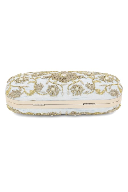 Buy_The Purple Sack_Blue Embroidery Symmetric Clutch With Sling _Online_at_Aza_Fashions