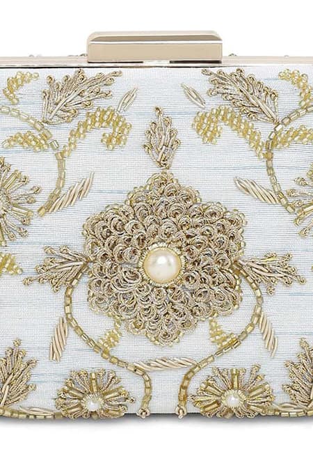 Shop_The Purple Sack_Blue Embroidery Symmetric Clutch With Sling _Online_at_Aza_Fashions