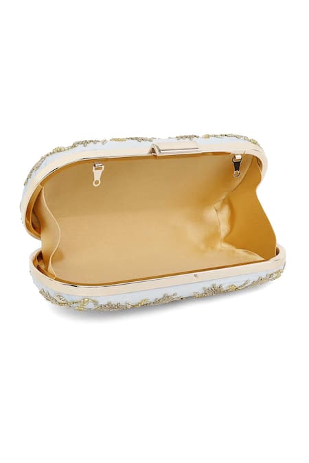 The Purple Sack_Blue Embroidery Symmetric Clutch With Sling _at_Aza_Fashions