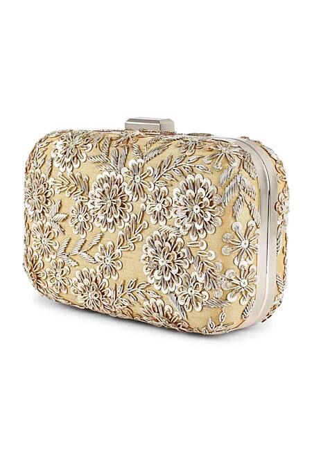 The Purple Sack Gold Embroidery Clutch With Sling Online at Aza Fashions The Purple Sack_Gold Embroidery Clutch With Sling _Online_at_Aza_Fashions