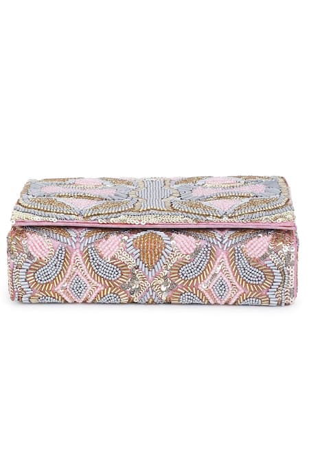 Shop_The Purple Sack_Pink Embroidery, Sequins Flap Clutch _Online_at_Aza_Fashions