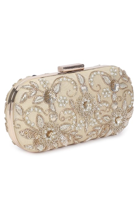 The Purple Sack_White Embroidery Symmetric Clutch With Sling _Online_at_Aza_Fashions