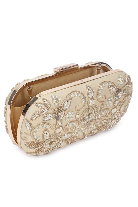 The Purple Sack_White Embroidery Symmetric Clutch With Sling _at_Aza_Fashions