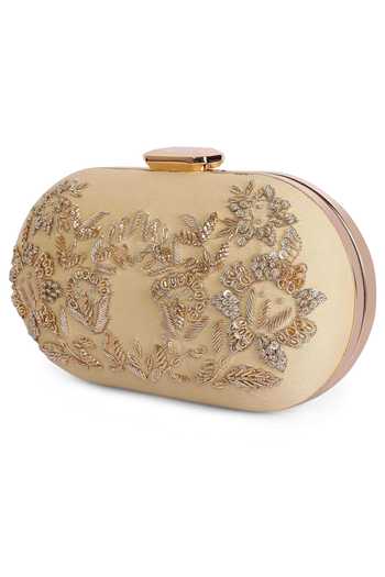 Buy_The Purple Sack_Beige Embroidery Zardozi Clutch _Online_at_Aza_Fashions