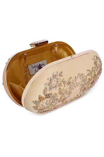 Shop_The Purple Sack_Beige Embroidery Zardozi Clutch _Online_at_Aza_Fashions