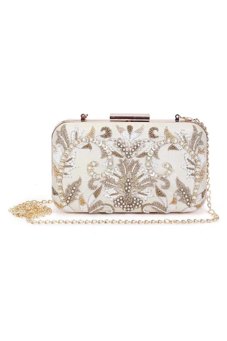 The Purple Sack White Embroidery Symmetric Clutch With Sling 