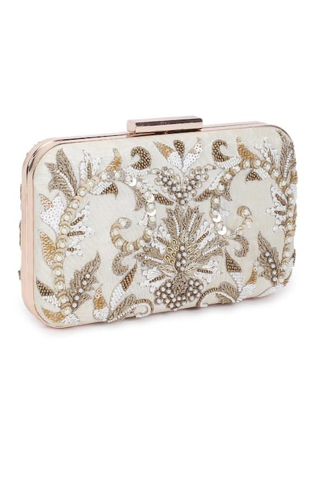 The Purple Sack_White Embroidery Symmetric Clutch With Sling _Online_at_Aza_Fashions