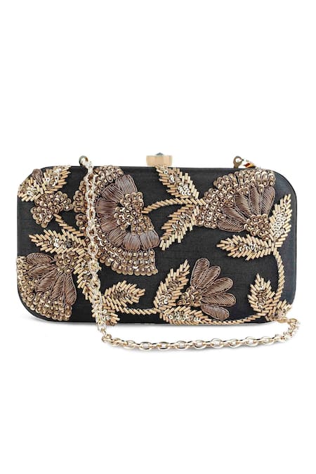 The Purple Sack Black Embroidery Clutch With Sling