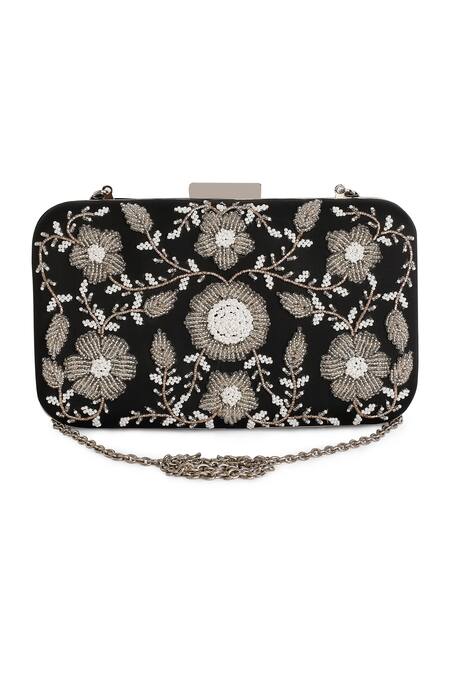 The Purple Sack Black Embroidery Symmetric Clutch With Sling 