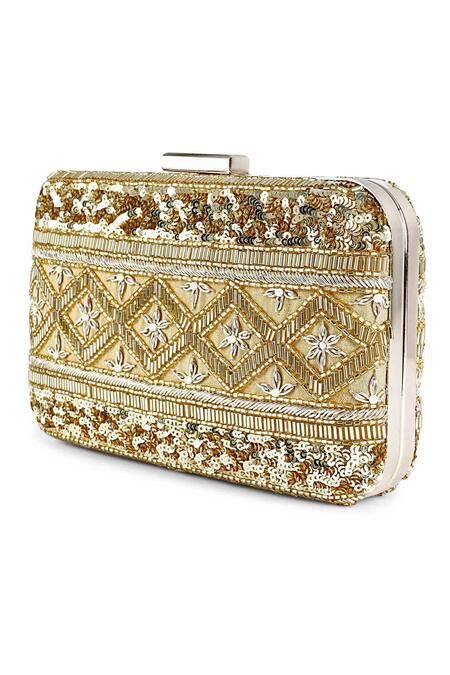 The Purple Sack_Peach Embroidery Clutch With Sling _Online_at_Aza_Fashions