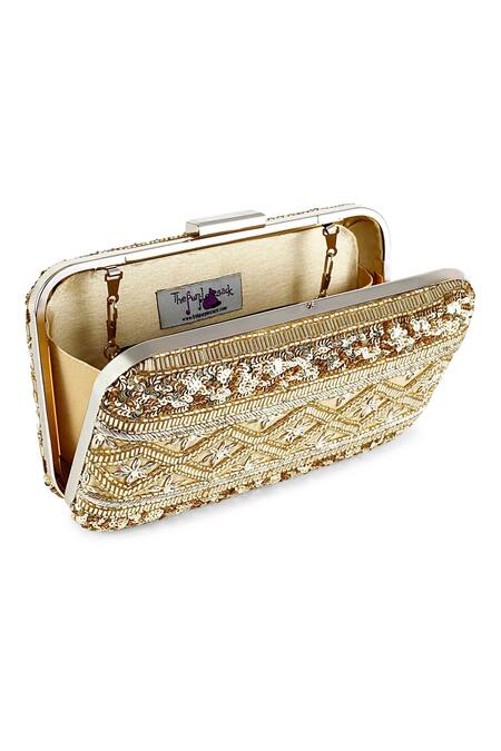 Shop_The Purple Sack_Peach Embroidery Clutch With Sling _Online_at_Aza_Fashions