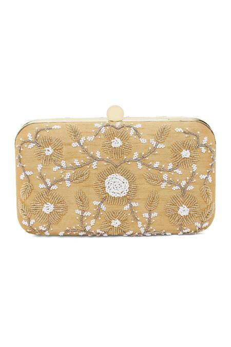 The Purple Sack_Gold Embroidery, Beads Clutch With Sling _Online_at_Aza_Fashions