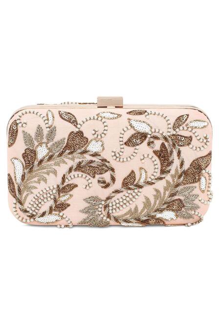 Buy The Purple Sack Peach Embroidery Symmetric Clutch With Sling Online at Aza Fashions Buy_The Purple Sack_Peach Embroidery Symmetric Clutch With Sling _Online_at_Aza_Fashions