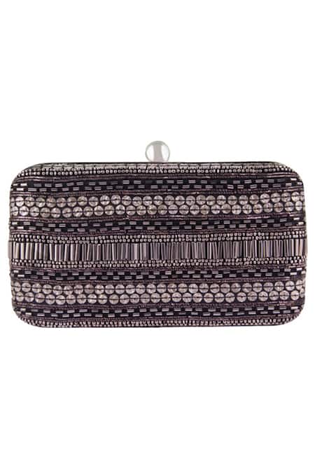 Shop The Purple Sack Black Embroidery, Sequins, Beads Clutch With Sling at Aza Fashions Shop_The Purple Sack_Black Embroidery, Sequins, Beads Clutch With Sling _at_Aza_Fashions