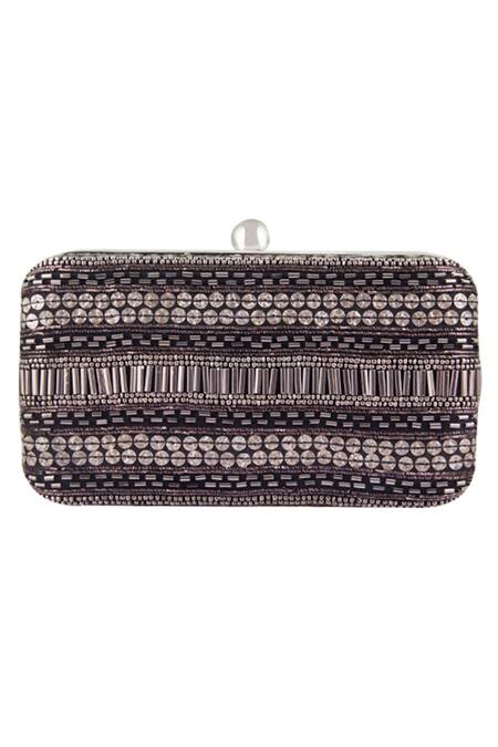 The Purple Sack Black Embroidery, Sequins, Beads Clutch With Sling Online at Aza Fashions The Purple Sack_Black Embroidery, Sequins, Beads Clutch With Sling _Online_at_Aza_Fashions