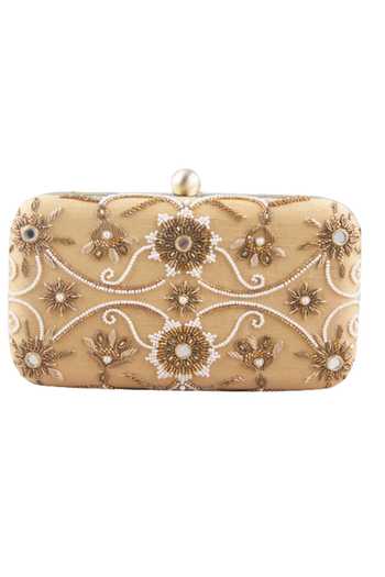 The Purple Sack_Beige Embroidery Hand Clutch With Sling _Online_at_Aza_Fashions