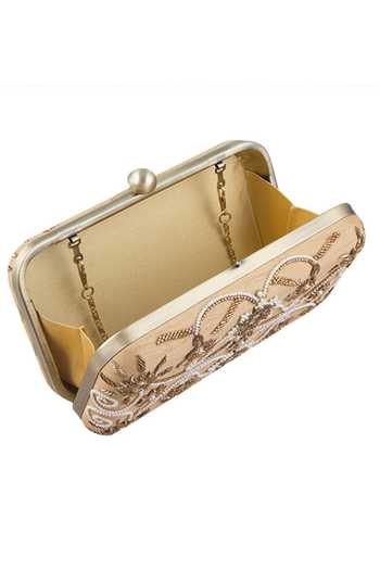 Shop_The Purple Sack_Beige Embroidery Hand Clutch With Sling _Online_at_Aza_Fashions