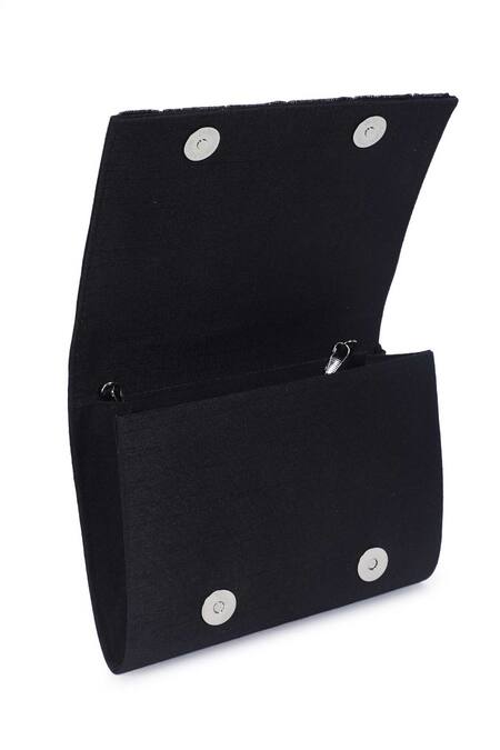 The Purple Sack_Black Embroidery Flap Clutch With Sling _at_Aza_Fashions