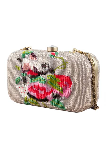The Purple Sack Multi Color Embroidery Beaded Clutch With Sling 