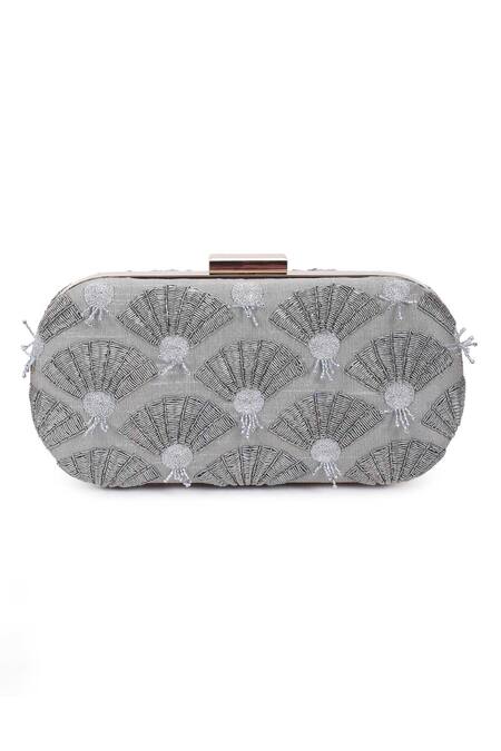 Buy_The Purple Sack_Grey Embroidery, Beads Clutch With Sling _Online_at_Aza_Fashions