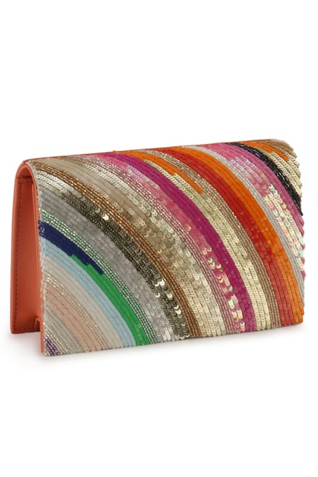 The Purple Sack_Multi Color Embroidery, Sequins Flap Clutch With Sling _Online_at_Aza_Fashions