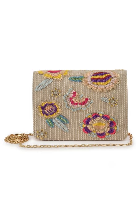 Buy The Purple Sack Beaded Flap Clutch With Sling Online