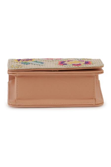 Buy_The Purple Sack_Beige Embroidery Beaded Flap Clutch With Sling _Online_at_Aza_Fashions