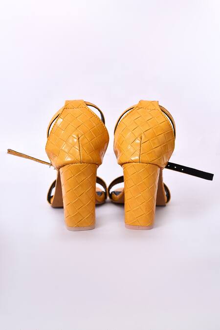 Nayaab By Aleezeh Yellow Pleated Block Heels 4