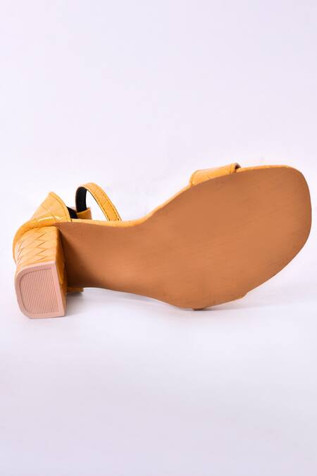 Nayaab By Aleezeh Yellow Pleated Block Heels 5