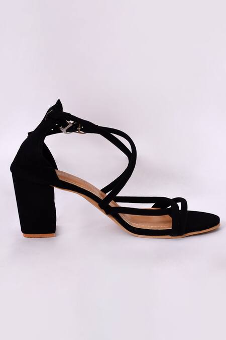 Nayaab By Aleezeh_Black Criss Cross Block Heels_Online_at_Aza_Fashions