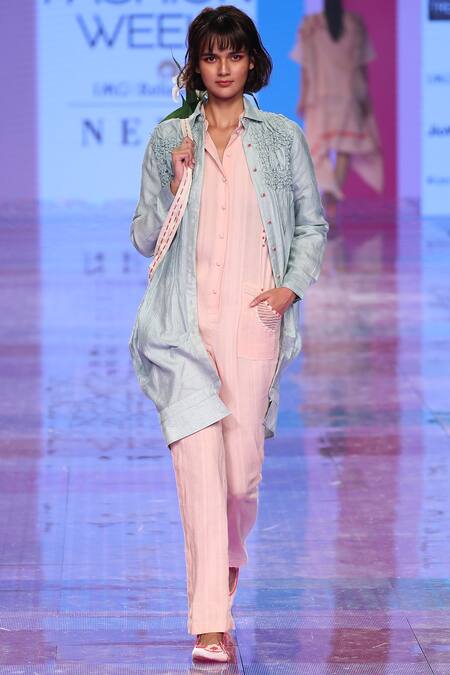 Tahweave Blue Silk Long Shirt