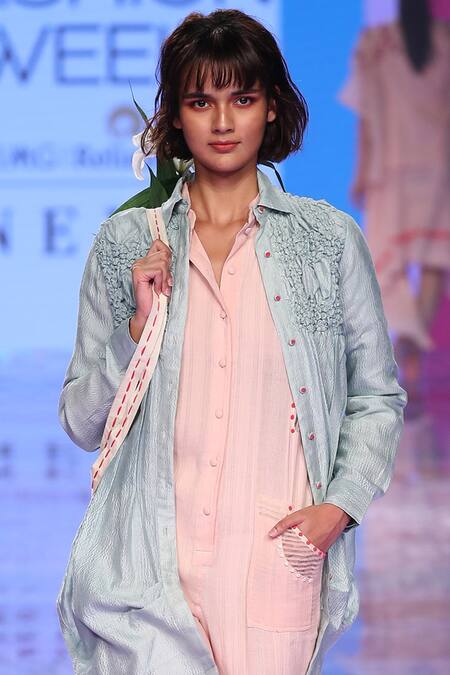 Tahweave_Blue Silk Long Shirt_Online_at_Aza_Fashions