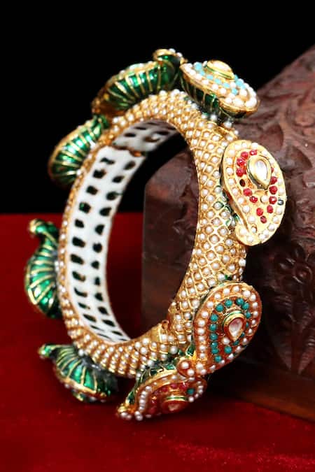 Buy Tizora Gold Plated Fabric Flowers, Stones Handcrafted Rajwada Pacheli Bangle Online at Aza Fashions Buy_Tizora_Gold Plated Fabric Flowers, Stones Handcrafted Rajwada Pacheli Bangle _Online_at_Aza_Fashions