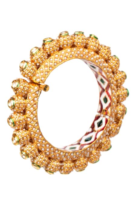 Shop Tizora Gold Plated Handcrafted Rajwada Kundan Pacheli Bangle Single Pc at Aza Fashions Shop_Tizora_Gold Plated Handcrafted Rajwada Kundan Pacheli Bangle Single Pc _at_Aza_Fashions
