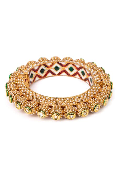 Shop Tizora Gold Plated Handcrafted Rajwada Kundan Pacheli Bangle Single Pc Online at Aza Fashions Shop_Tizora_Gold Plated Handcrafted Rajwada Kundan Pacheli Bangle Single Pc _Online_at_Aza_Fashions